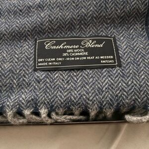 Cashmere Blend Blue Herringbone Scarf